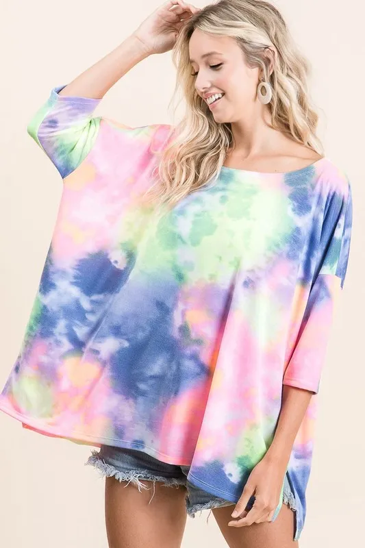 Tie Dye Print Low Gauge Knit Top