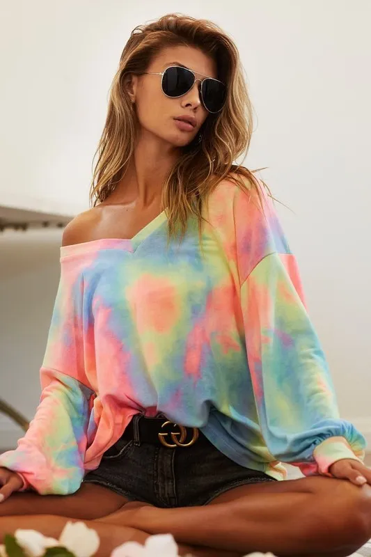 Tie Dye French Terry V Neck Top, image 4