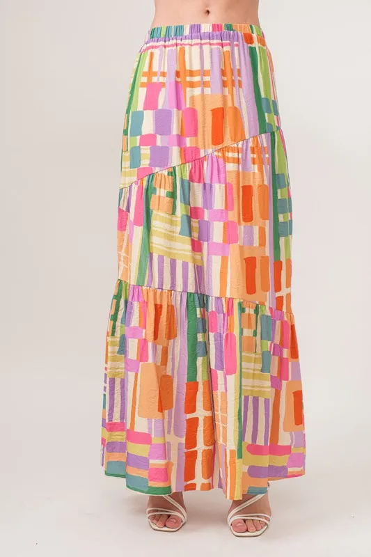 Asymmetric Geo Printed Tiered Maxi Skirt, image 6