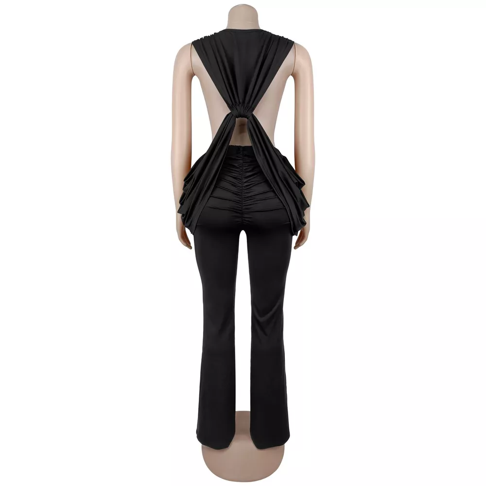 Deep V-Neck Knot-Front Flare Leg Jumpsuit, image 5