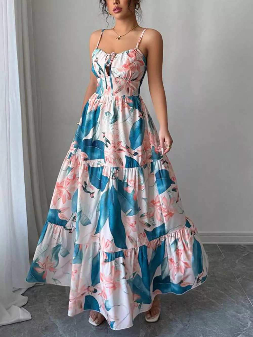 Floral Print Tiered Maxi Cami Dress, image 2