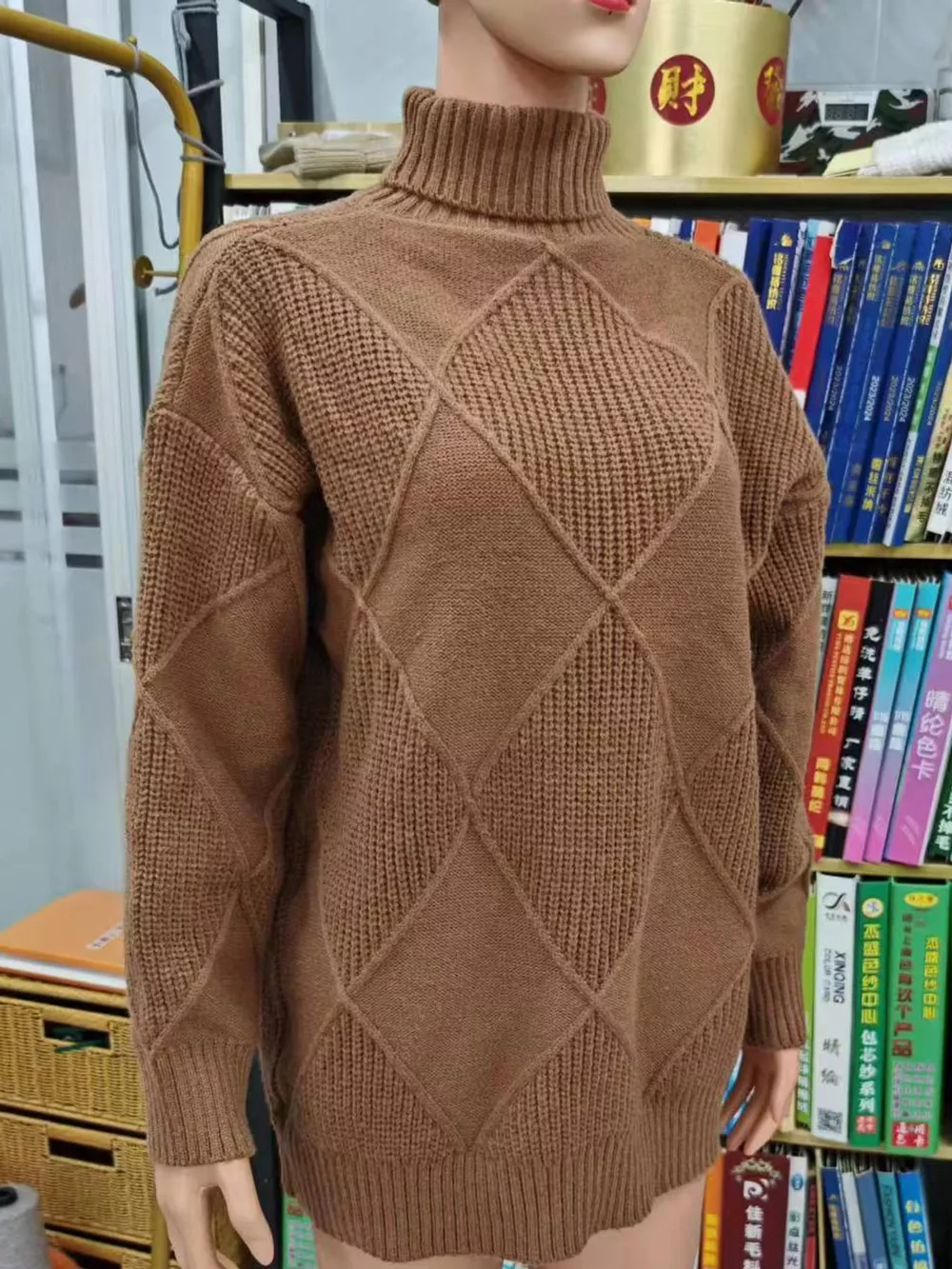 Full Size Diamond Pattern Turtleneck Sweater Plus Size, image 31