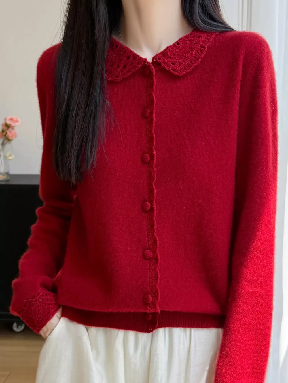 Lace-Collar Button Down Knit Cardigan, image 28