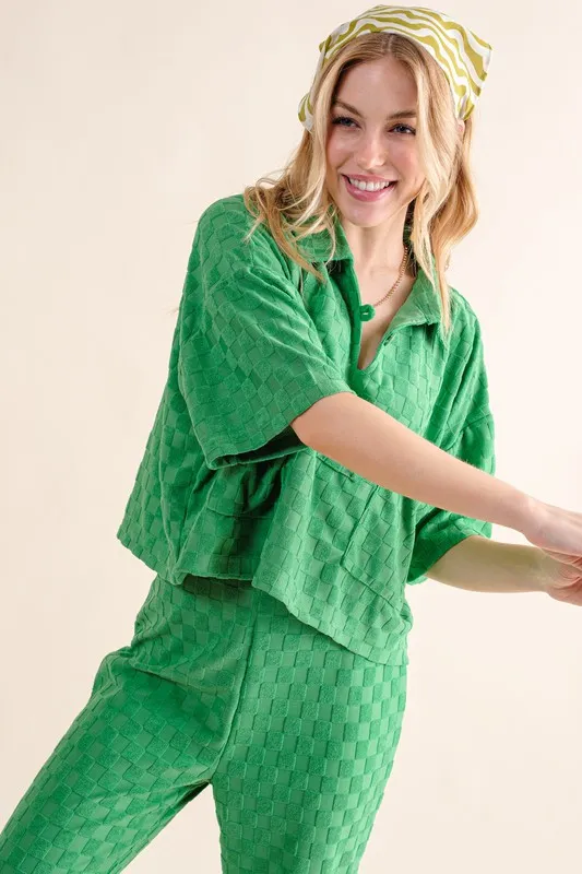 Brushed Texture Checker Board Pattern Casual Top, image 4