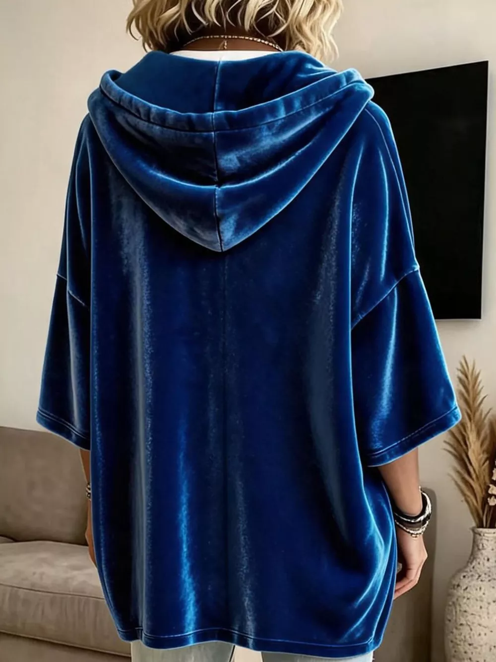 Full Size Velvet Button Detail Hoodie Plus Size, image 7