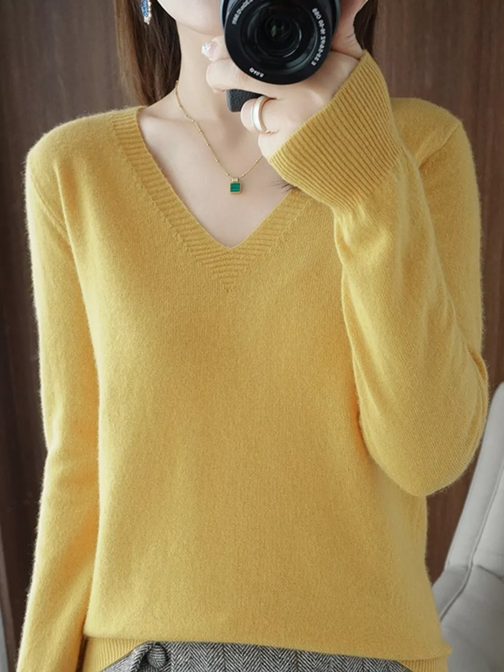 V-Neck Solid Color Sweater, image 9