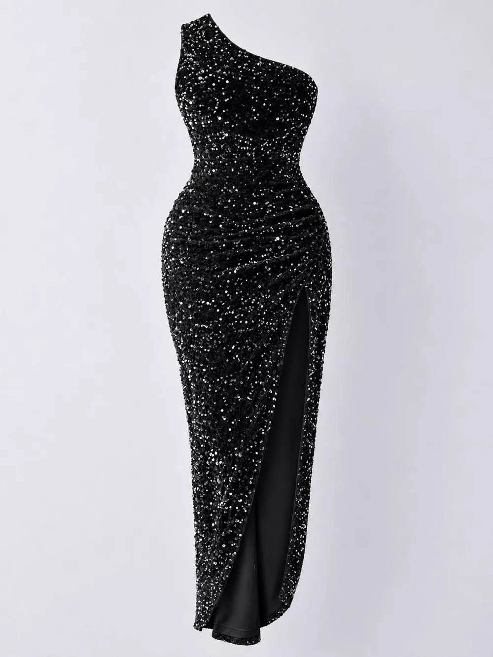 One-Shoulder Ruched Sequin High-Slit Evening Dress, image 18