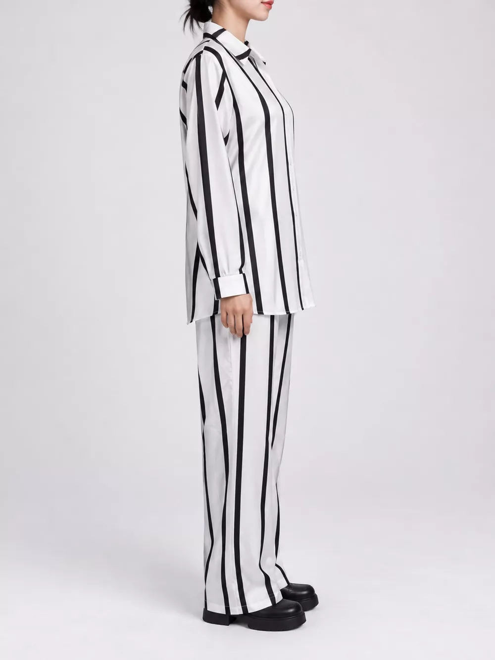 Striped Button-Down Shirt and Wide-Leg Pants Two-Piece Set, image 12