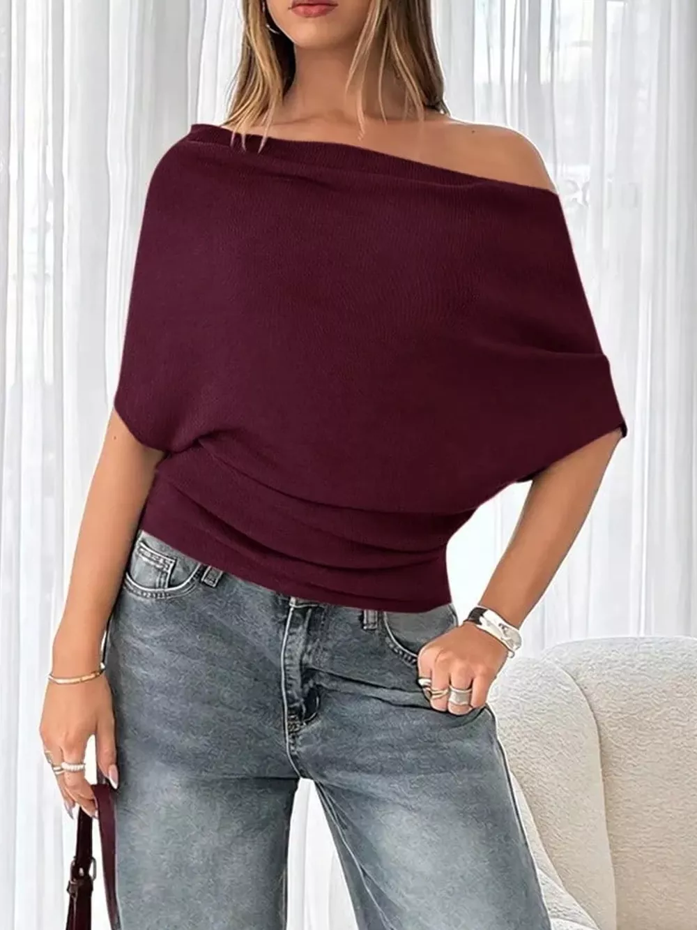 Off-Shoulder Ruched Knit T-Shirt, image 19