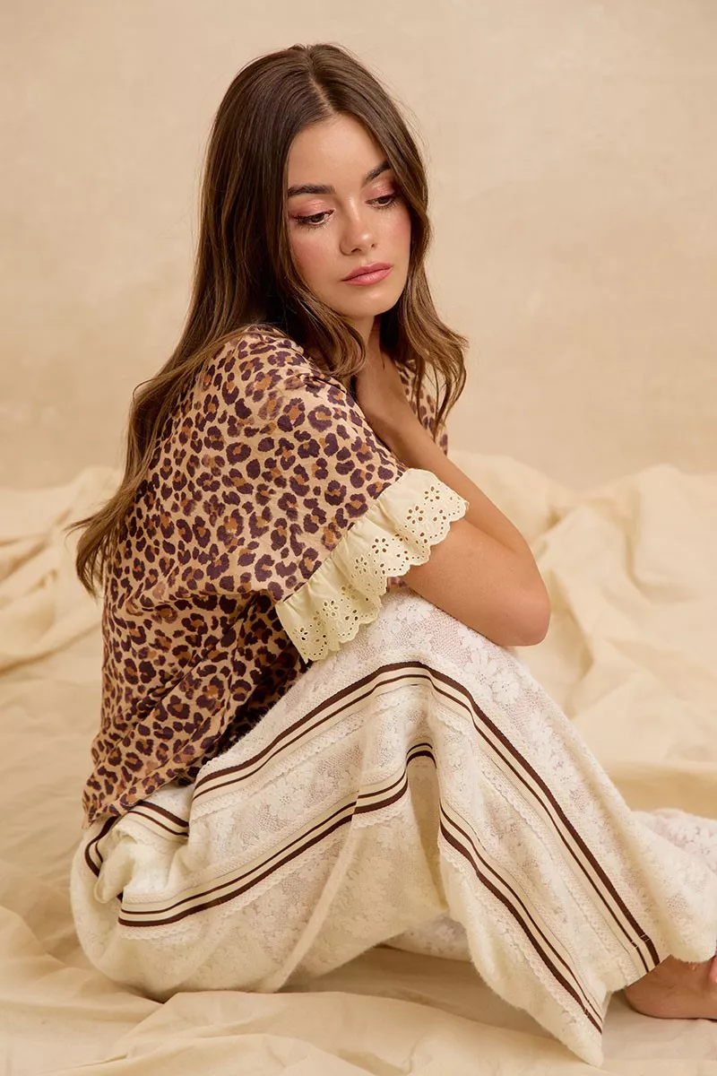 BiBi Leopard and Eyelet Lace Ruffled Top and Shorts Set, image 19