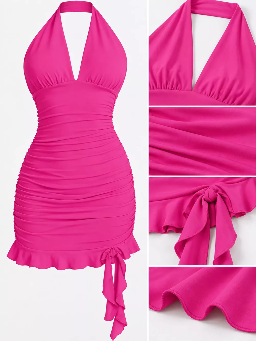 Ruched Halter Neck Bodycon Mini Dress, image 18