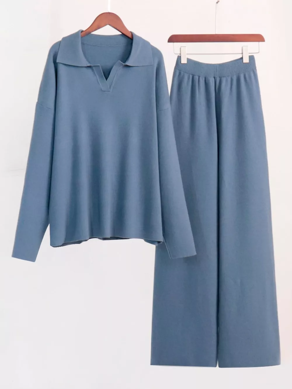 Polo Collar Top and Wide-Leg Pants Set, image 20
