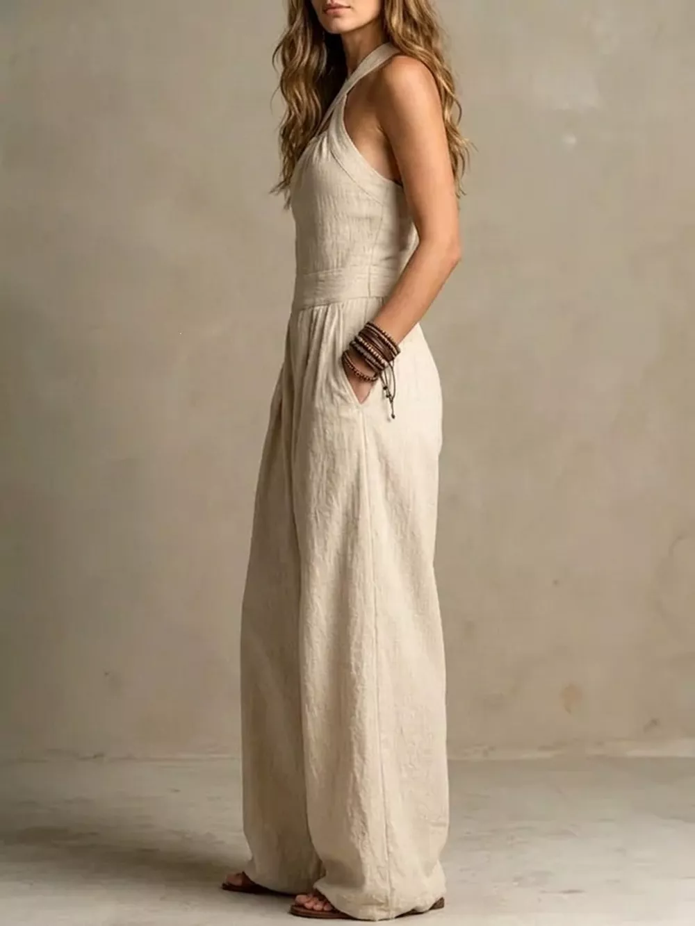 Full Size Halter Neck Wide-Leg Jumpsuit Plus Size, image 3