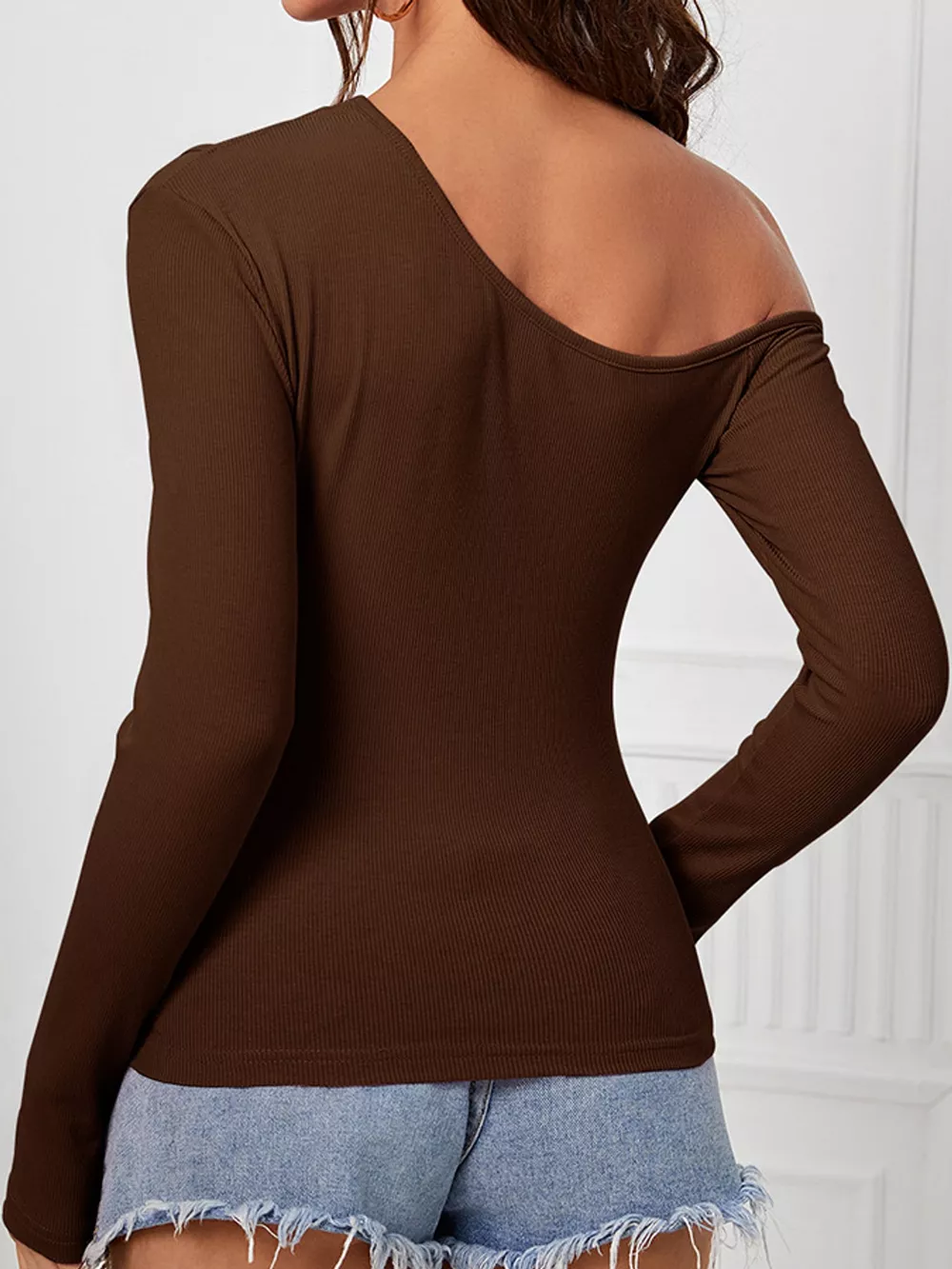 One-Shoulder Cut-Out Long Sleeve T-Shirt, image 31