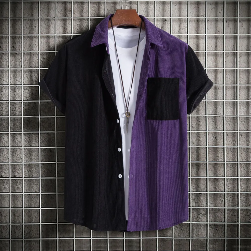 Men's Plus Size Classic Color Block Short Sleeve Shirt, image 4