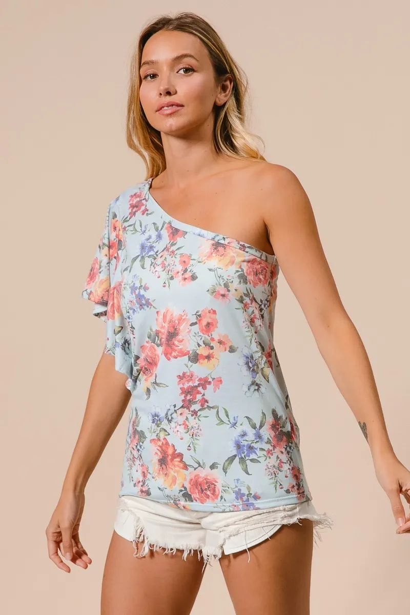 Floral Printed Jersey Knit Ruffle Sleeve Top, image 4