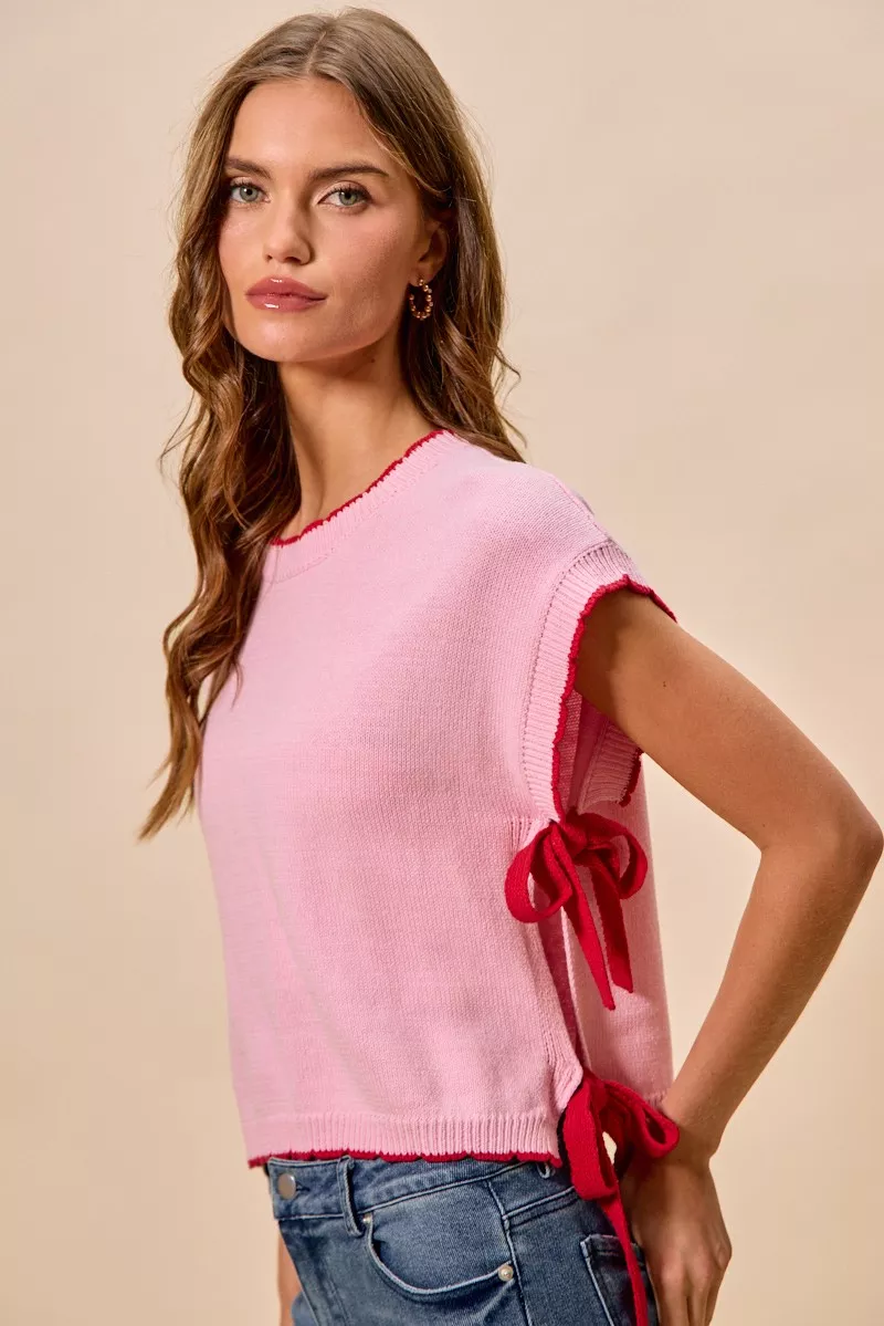 Lightweight Sweater Dolman Side Ribbon Tie Top, image 5