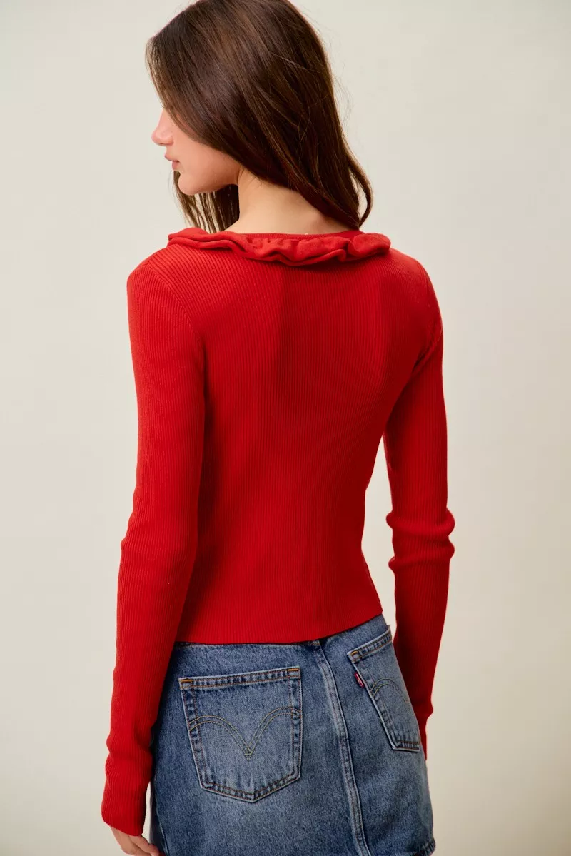 Cascade Ruffle Ribbed Sweater Cardgian, image 14