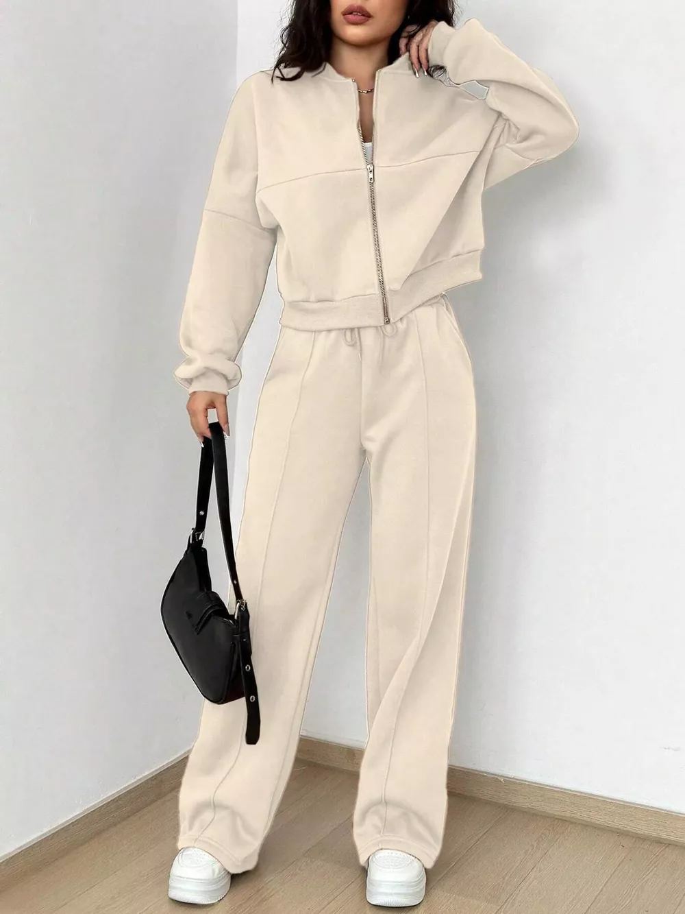 Casual Zip-Up Jacket and Wide-Leg Sweatpants Set, image 2