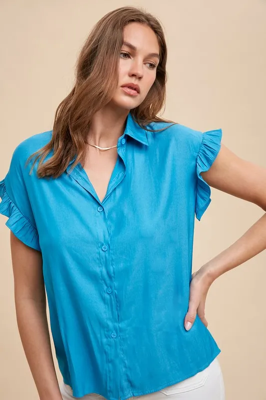 Relaxed Fit Ruffle Sleeve Woven Blouse Top, image 3