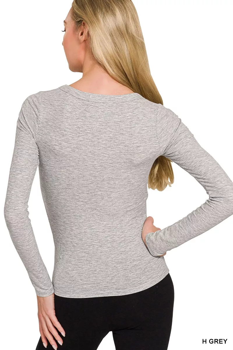 Ribbed Boat Neck Long Sleeve T-Shirt, image 4