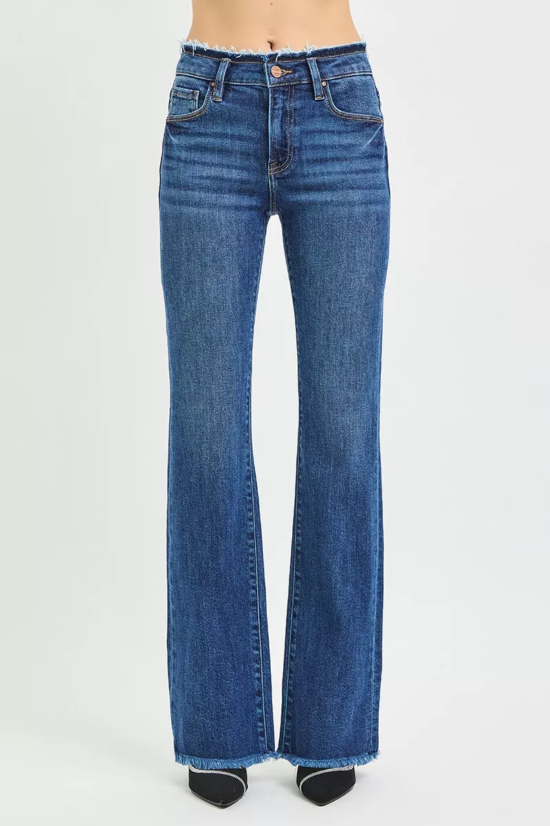 Full Size Mid Rise Bootcut Frayed Waistband Hem Detail Jeans Plus Size, image 3