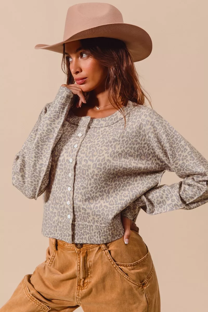 Two Tone Leopard Vintage Print Button Up Cardigan, image 5