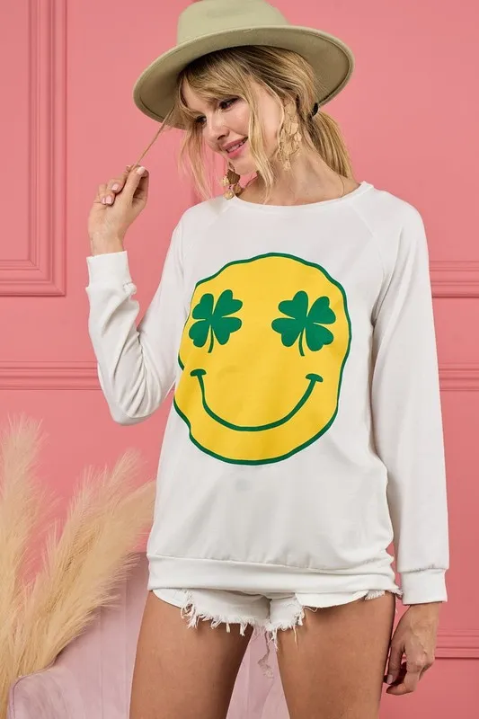 Smile Face Graphic Round Neck Long Sleeve Top, image 7