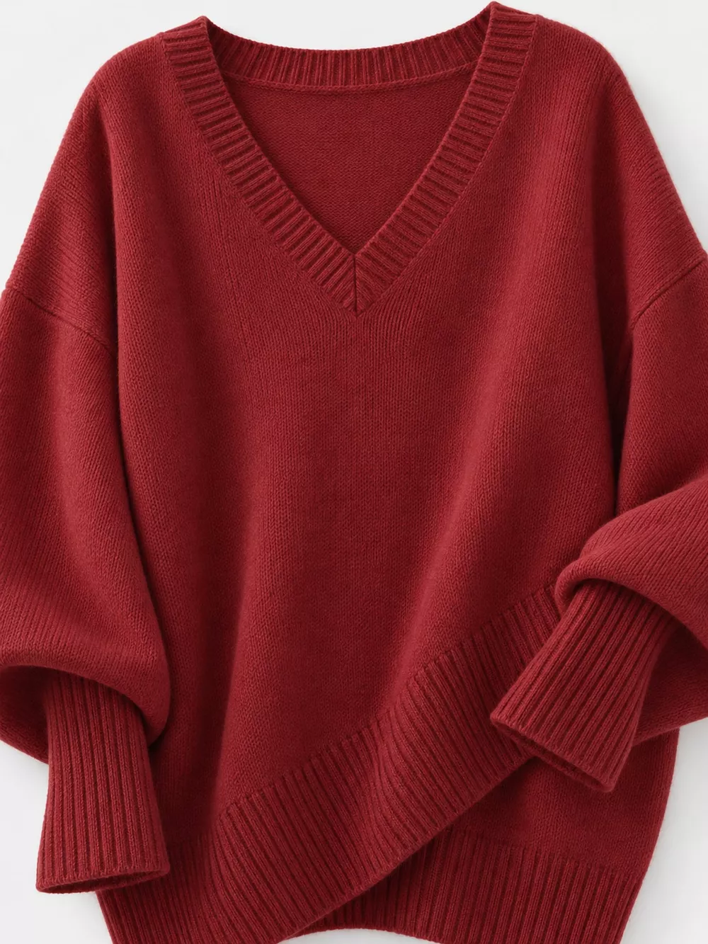 Full Size V-Neck Oversized Batwing Sleeve Sweater Plus Size, image 5