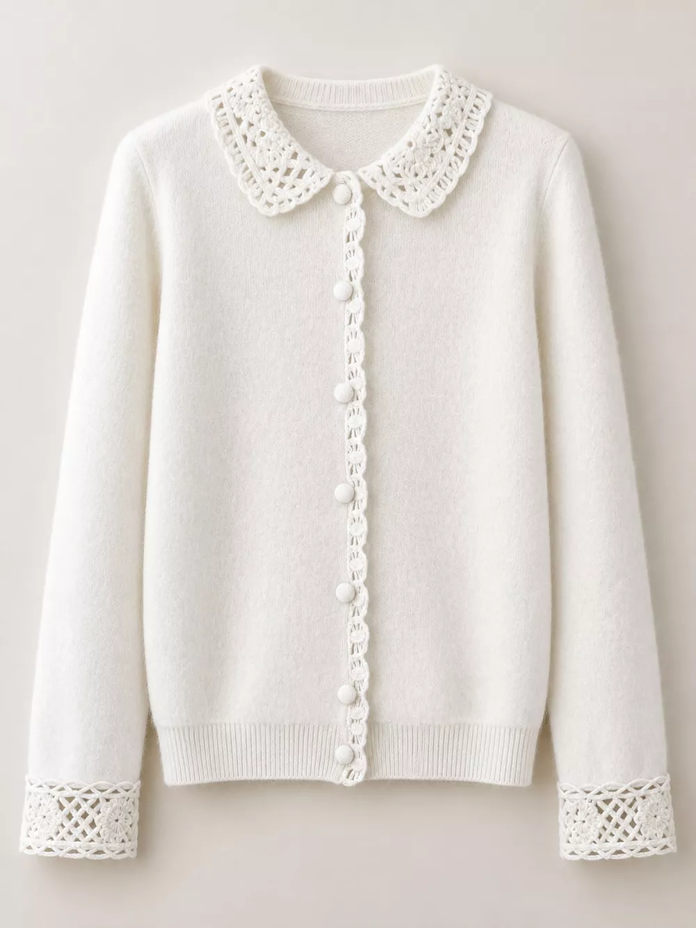 Lace-Collar Button Down Knit Cardigan, image 21