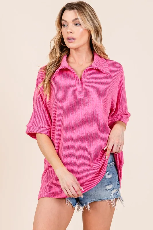 Ribbed Collared Neck Top, image 2