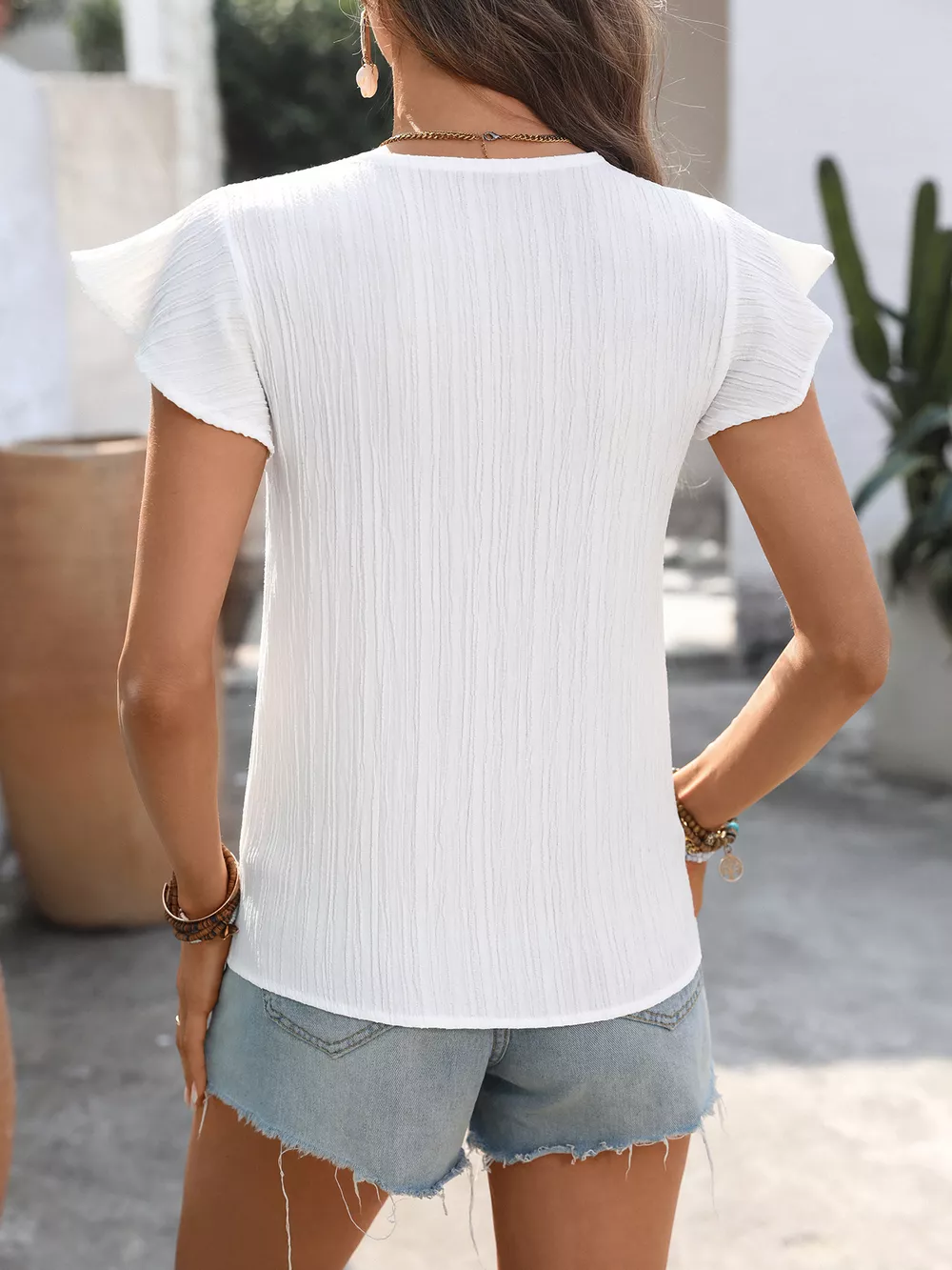 Crochet Trim V-Neck Blouse, image 6