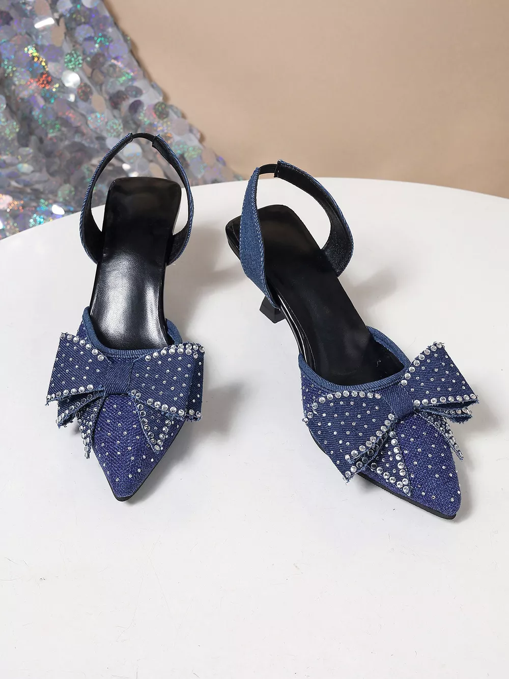 Rhinestone Bowknot Slingback Pumps, image 13