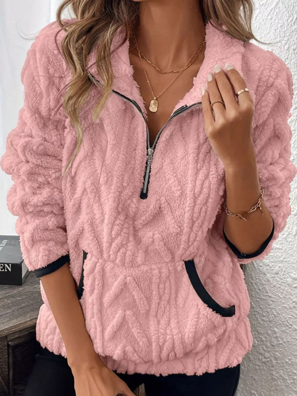 Full Size Quarter-Zip Sherpa Sweatshirt Plus Size, image 12