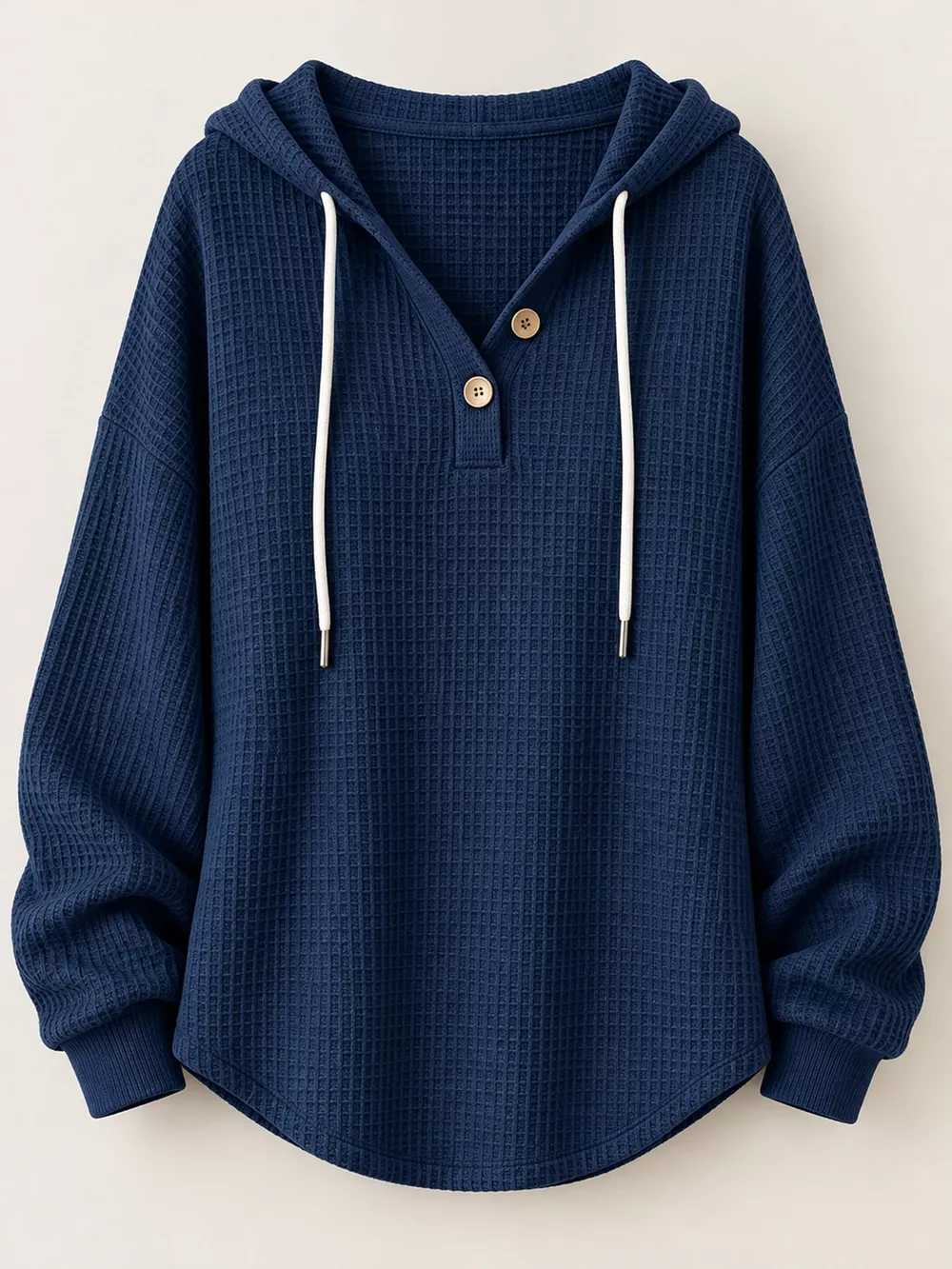 Full Size Waffle Knit Button Detail Hoodie Plus Size, image 38