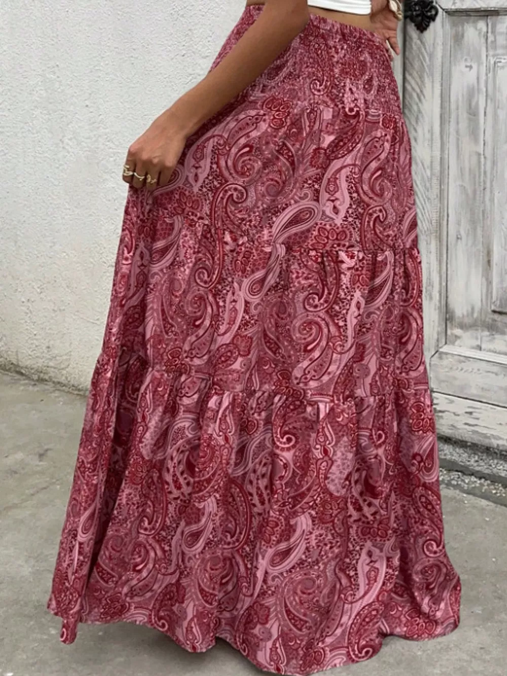 Paisley Print Tiered Maxi Skirt, image 6