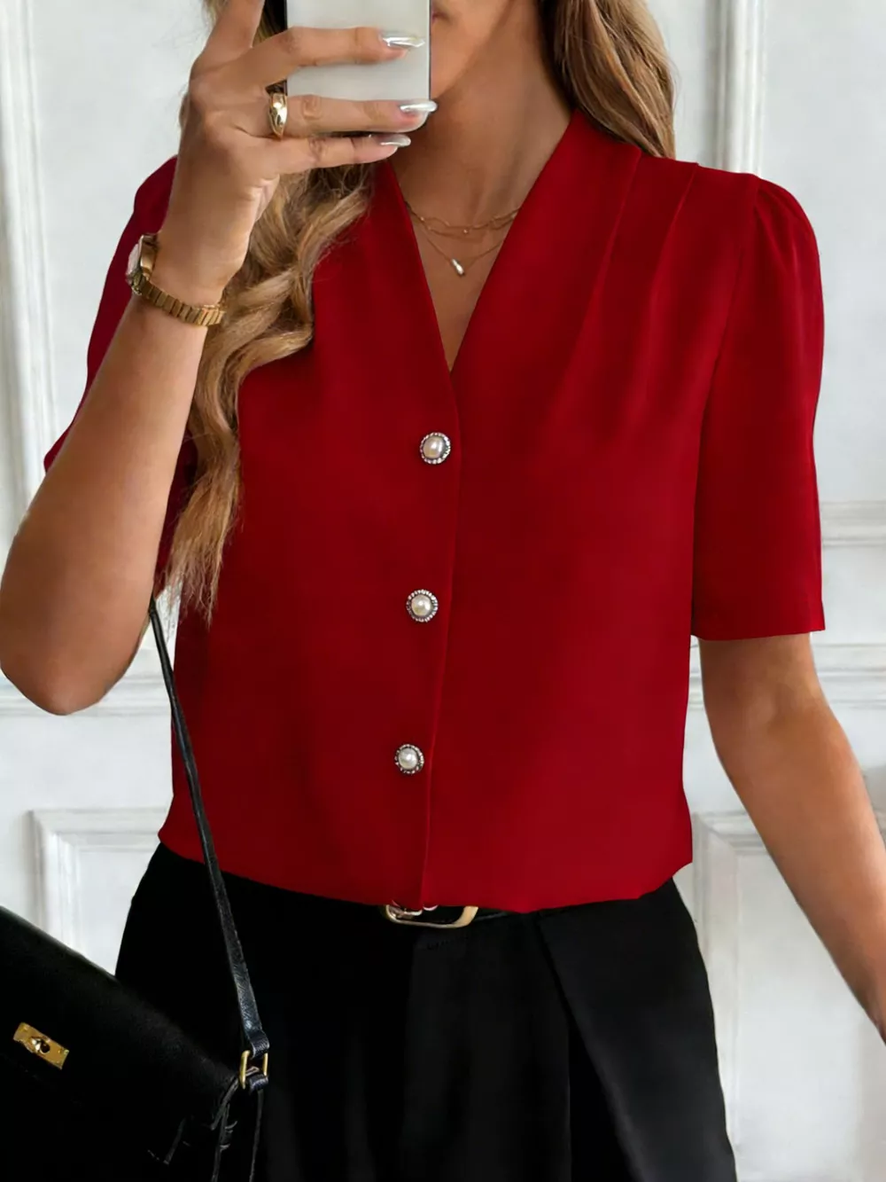 V-Neck Button-Down Shirt, image 18