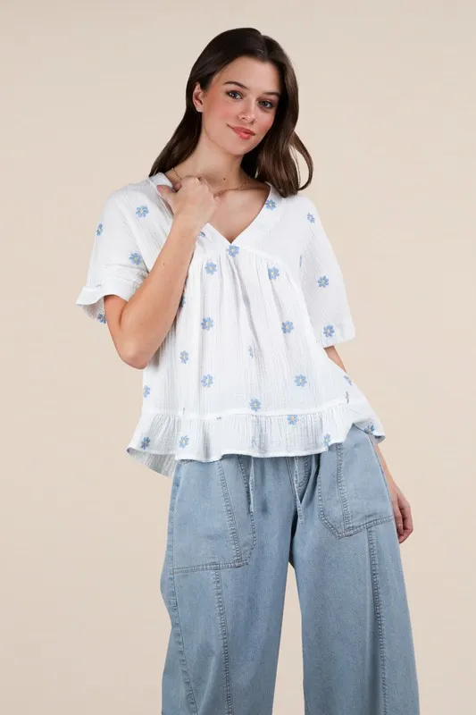 Flower Embroidered Woven Blouse, image 5
