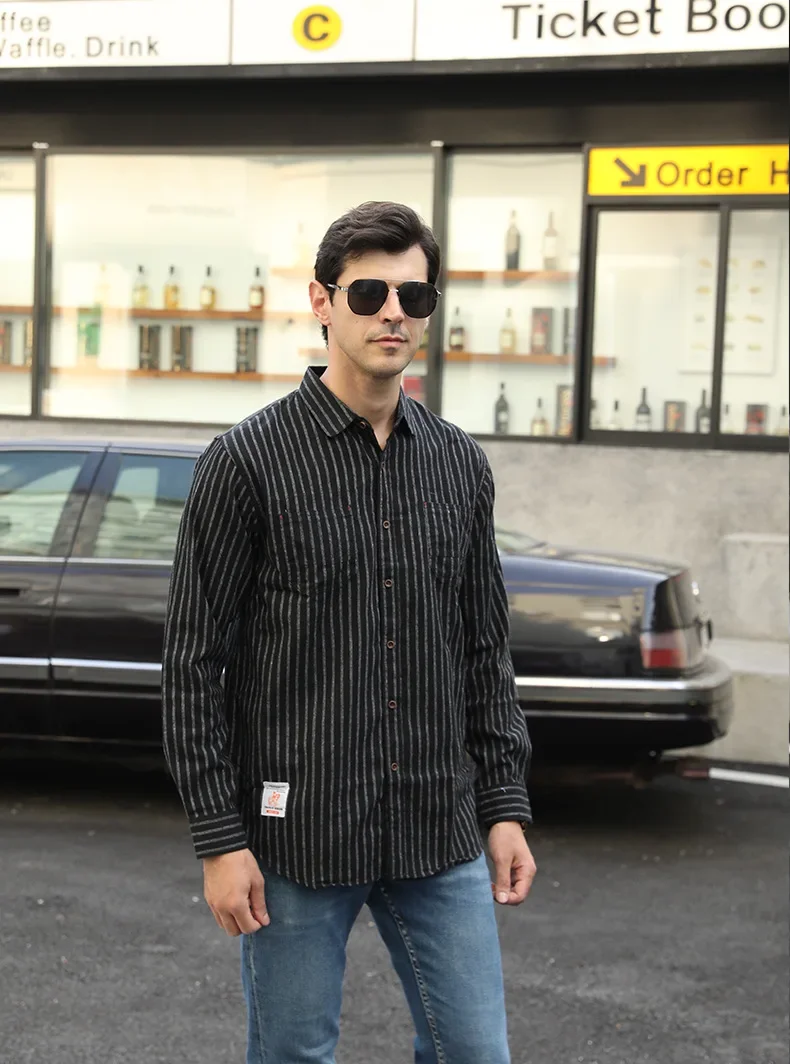 Men's Plus Size Striped Button-Down Long Sleeve Casual Shirt, image 2
