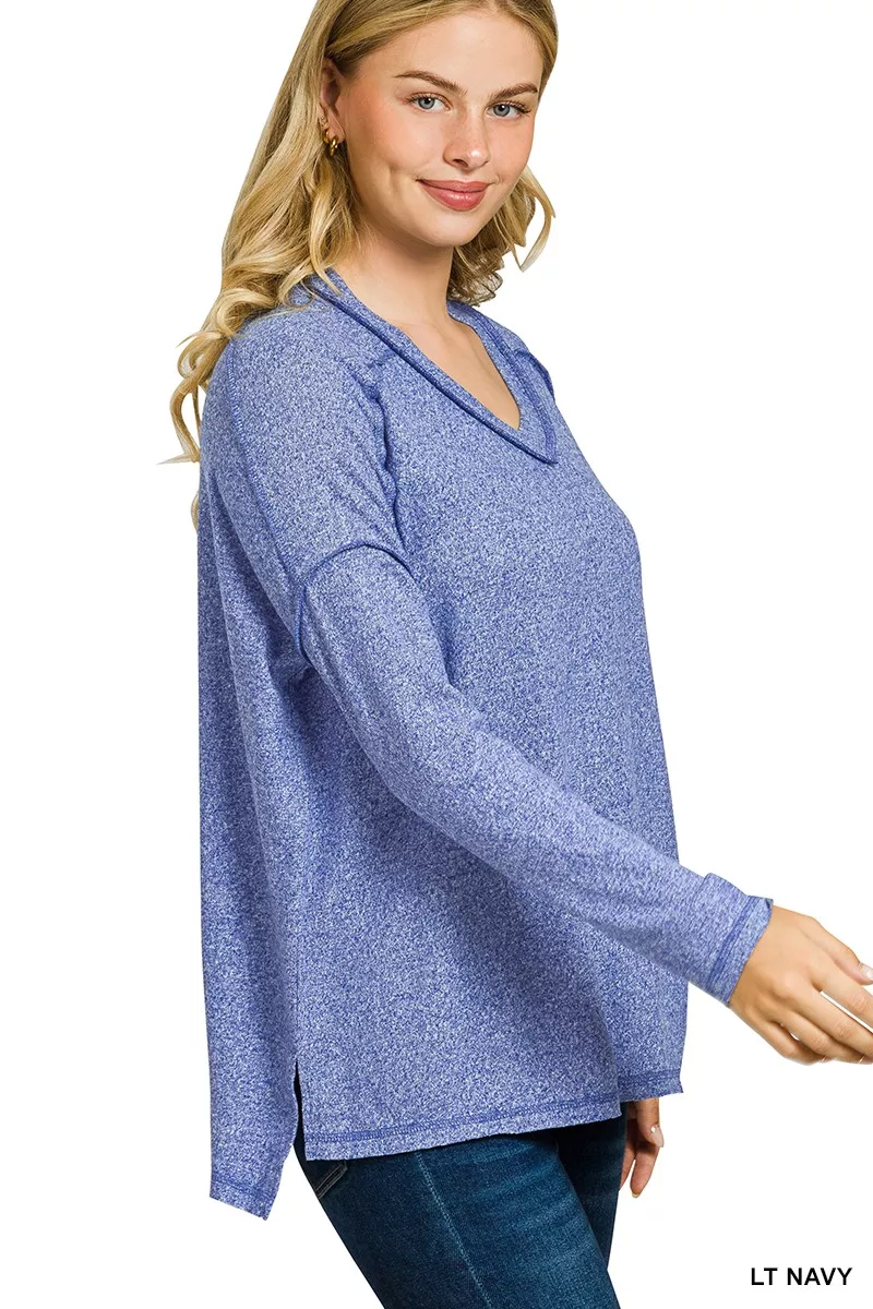 Soft Melange Hacci Exposed Seam Hi-low Tee, image 2