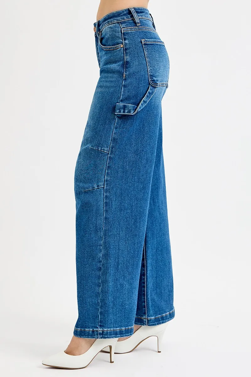 Full Size High Rise Wide Leg Patch Detailed Jeans Plus Size, image 3