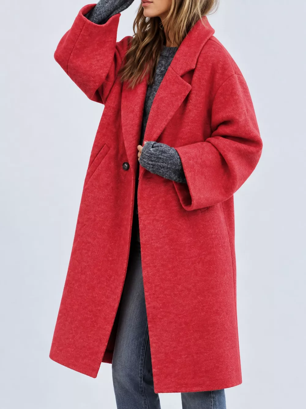 Full Size Lapel Collar One Button Coat Plus Size, image 11