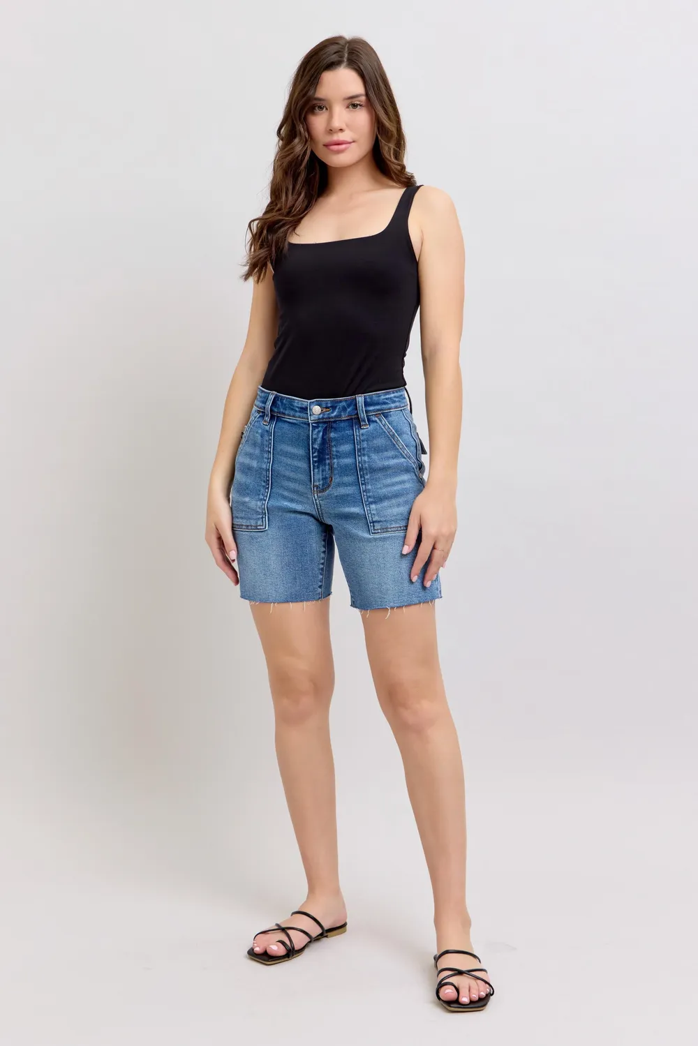 Full Size Mid Rise Bermudas Denim Shorts W/ Back Flap Pockets Plus Size, image 10