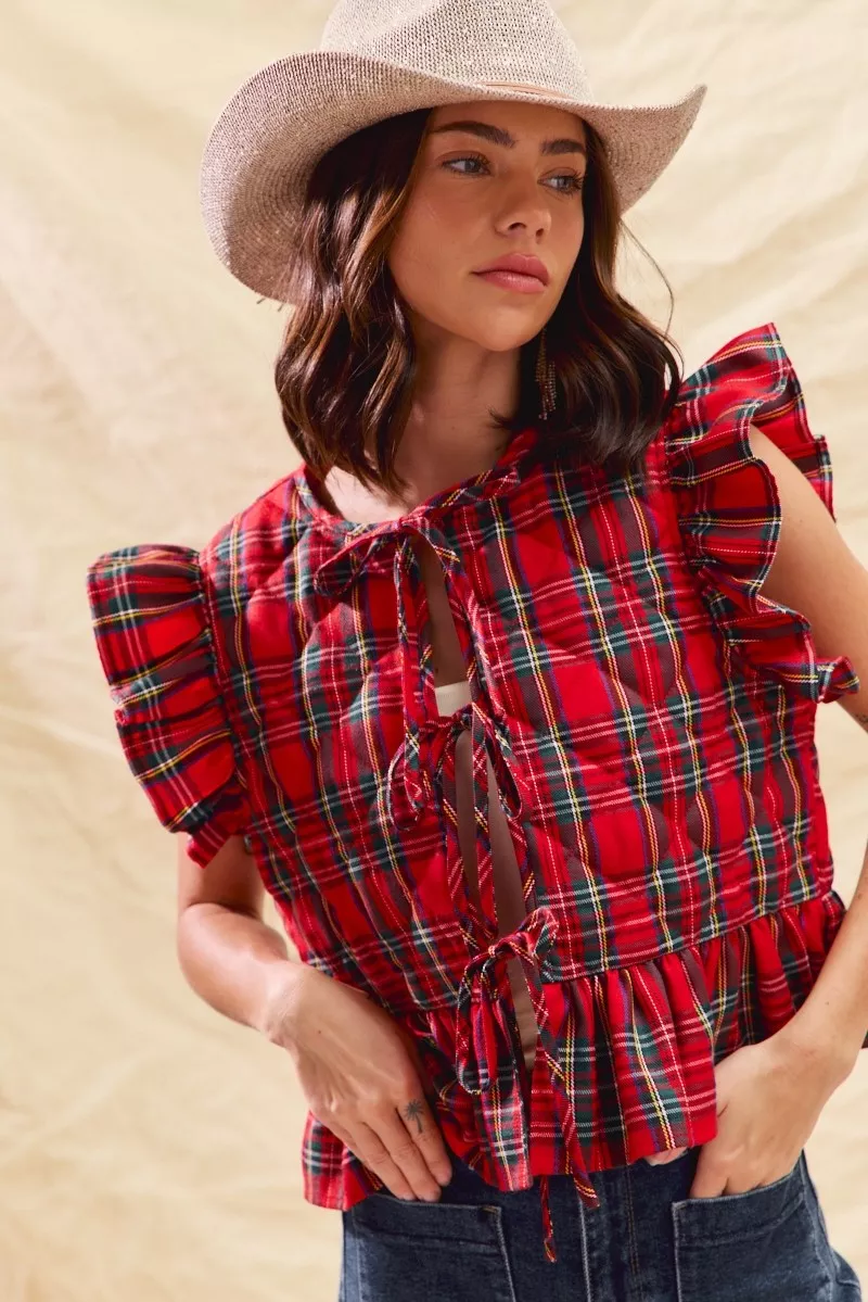 Christmas Holiday Plaid Ruffled Quilt Vest Top, image 2