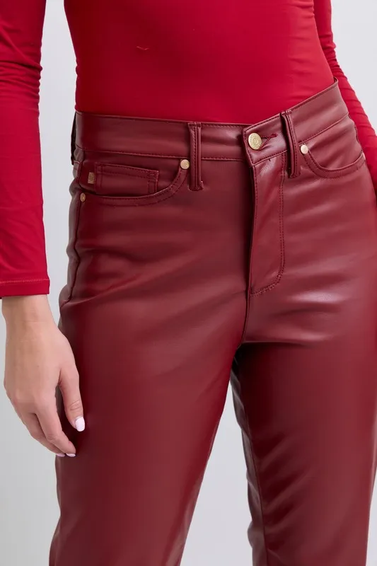 Full Size High Waist Tummy Control Faux Leather Straight Pants Plus Size, image 7