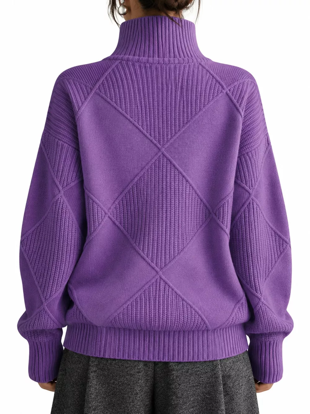 Full Size Diamond Pattern Turtleneck Sweater Plus Size, image 65