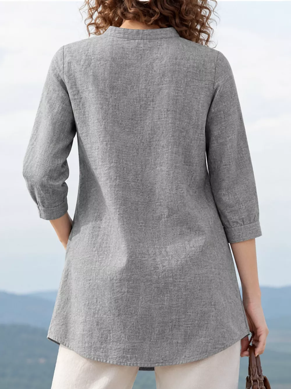 Full Size Button Detail 3/4 Sleeve Blouse Plus Size, image 7