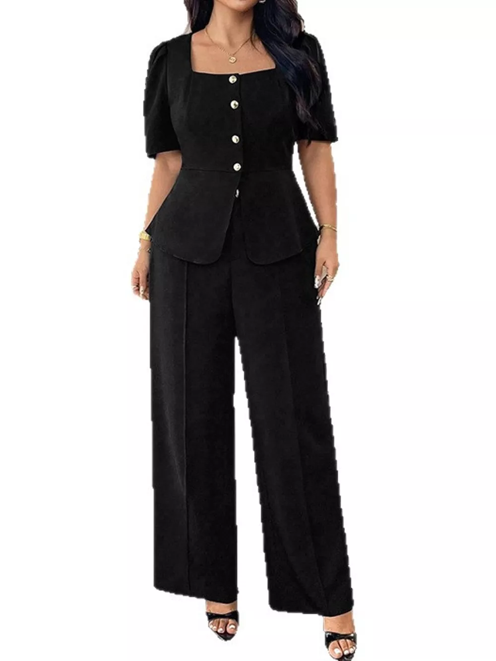 Plus Size Peplum Top and Wide-Leg Pants Two-Piece Set, image 4