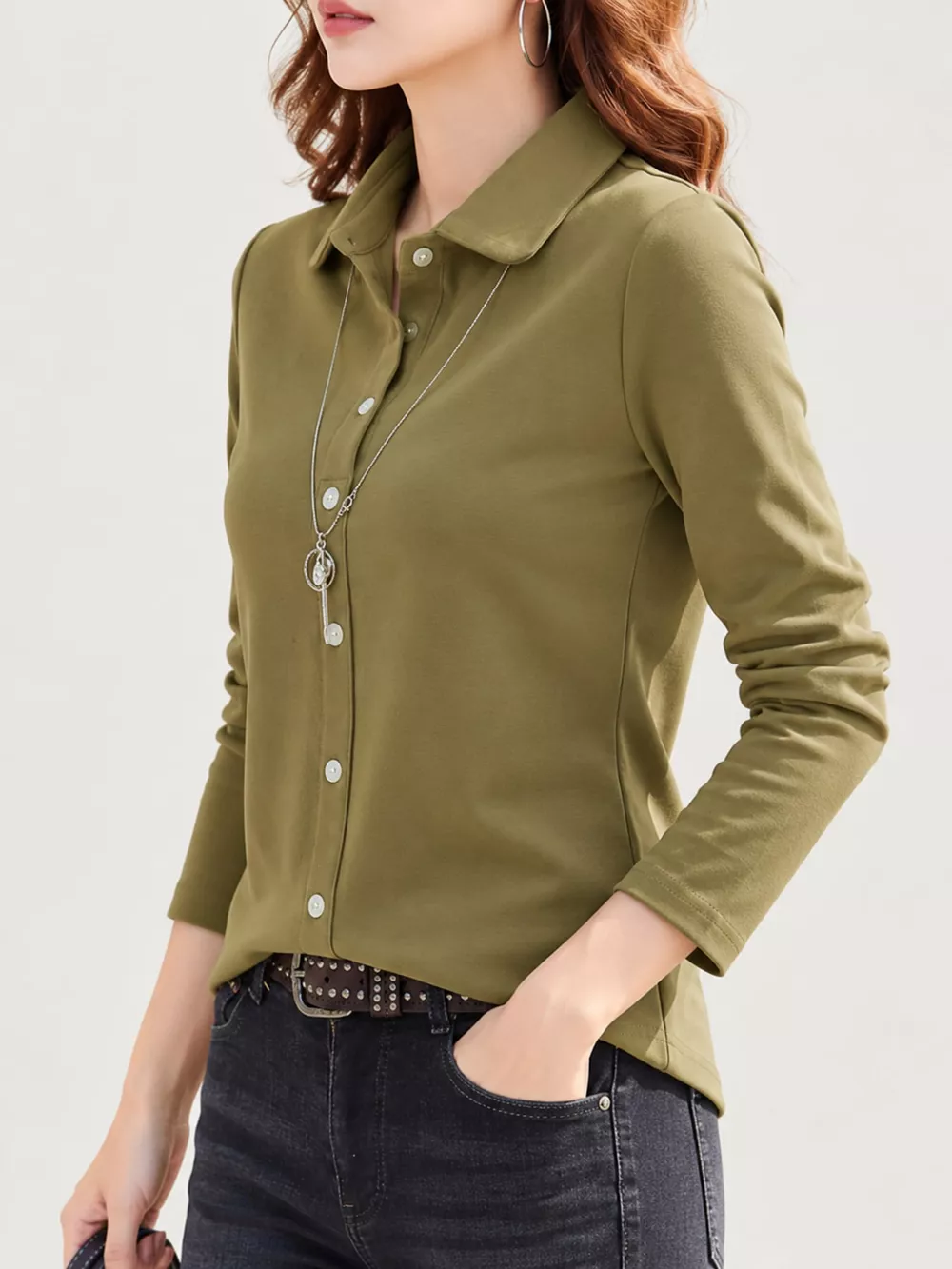 Full Size Button-Down Long Sleeve Shirt Plus Size, image 24