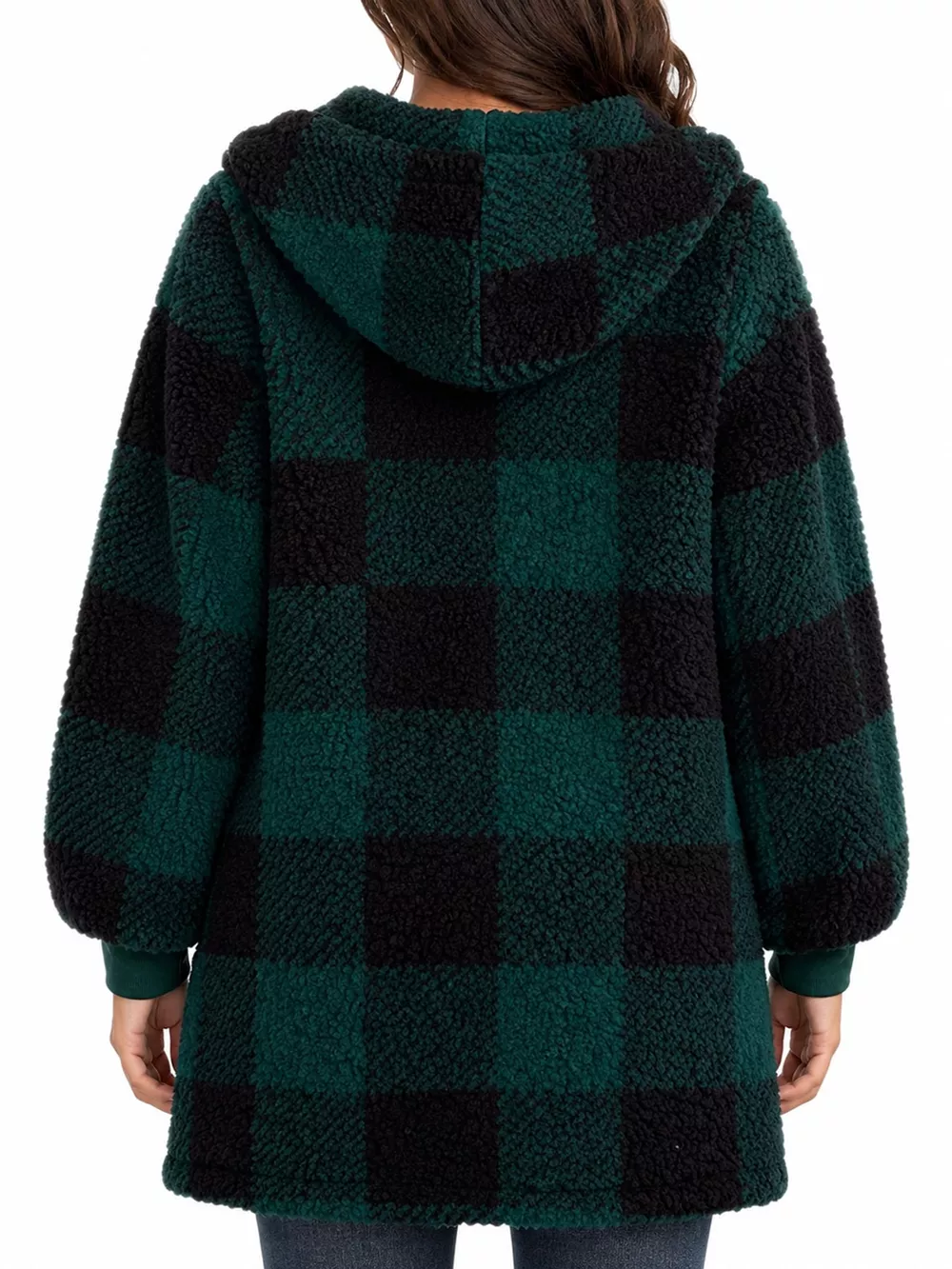 Full Size Plaid Sherpa Hooded Zip-Up Outerwear Plus Size, image 12